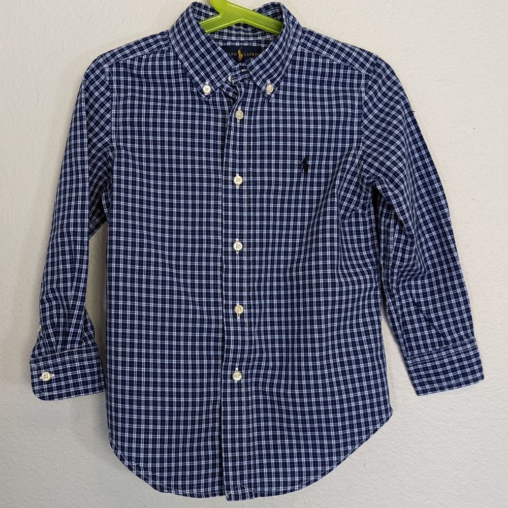 Ralph Lauren Button Up Dress Shirt - Navy Plaid